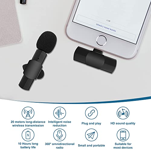 Wireless Lavalier Microphone for iPhone iPad, Plug-Play Wireless Mic for Recording, Live Stream, YouTube, TikTok, Facebook, Noise Reduction Auto-Sync