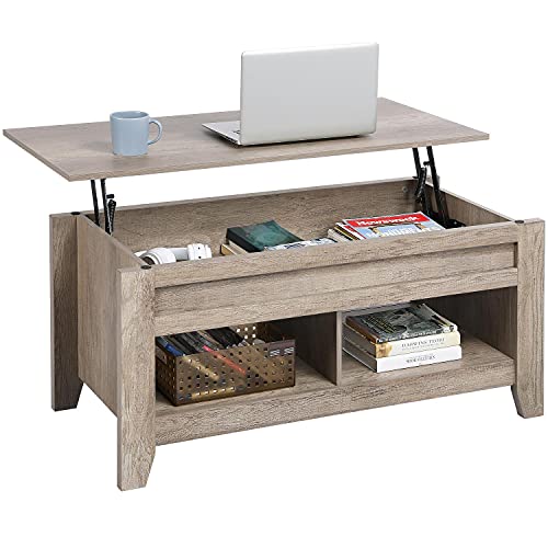 Yaheetech Lift Top Coffee Table with Hidden Storage Compartment & Lower Shelf, 41in Coffee Table for Living Room with Lift Tabletop for Home, Office, Gray