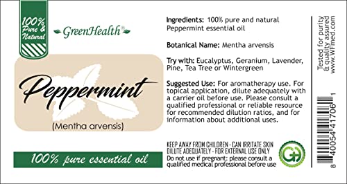 Peppermint Essential Oil – 16 fl oz (473 ml) Aluminum Bottle w/Plug Cap – 100% Pure Essential Oil – GreenHealth