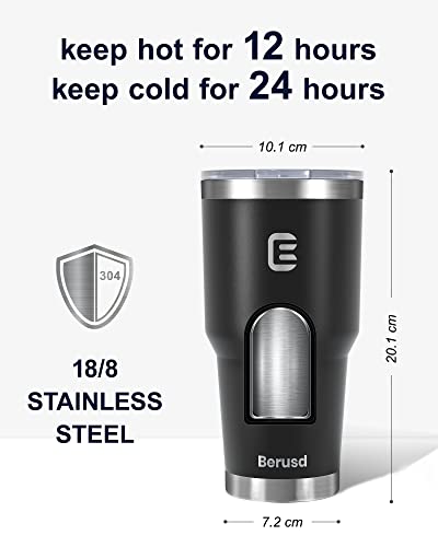 Berusd Coffee Cup 900ml Insulated Tumbler with Lid, Double Wall Vacuum Stainless Steel Coffee Travel Mug, Leak Proof Insulated Flask, Large Insulated Water Drink Bottle Cup, Thermo Mug, 30 oz, Black