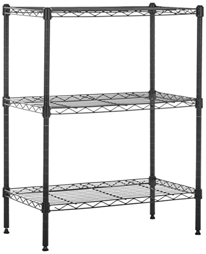 Amazon Basics 3-Shelf Adjustable, Heavy Duty Storage Shelving Unit (113.4 kgs loading capacity per shelf), Steel Organizer Wire Rack, Black (58.93 x 34.04 x 76.2 CM, LxWxH)