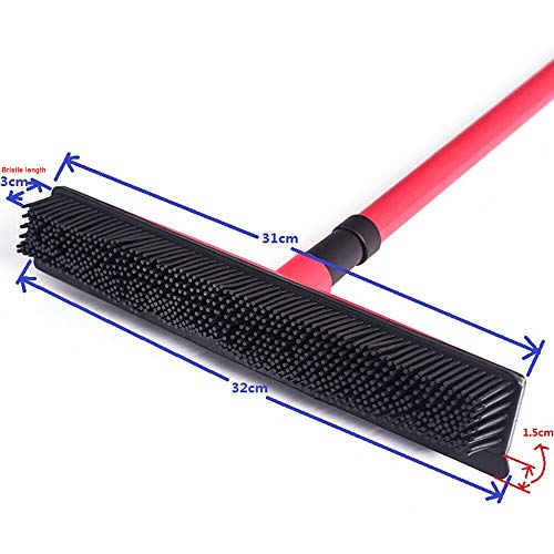 Rubber Broom for Dog Cat Pet Hair Car Windows Handle Sweeper Squeegee Floor (Red)