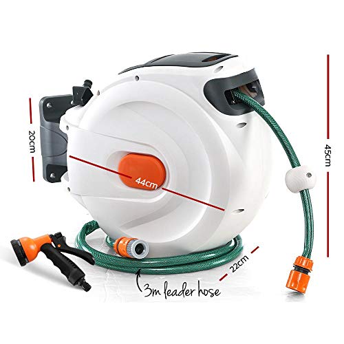 Greenfingers Retractable Water Hose Reel with 5-Setting Spray Gun, 30 Meter Hose Length