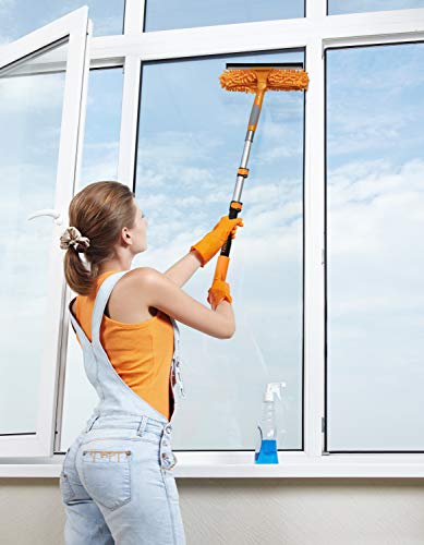 1.5-3 ft Window Squeegee with Long Handle // Car Window Cleaner Tool & Window Squeegee with Scrubber with Telescopic Extension Pole // Best Indoor Outdoor Window Washing Equipment