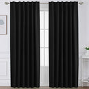 Smarcute 2X Blackout Curtains Blockout Back Tab/Rod Pocket Window Curtain Draperies for Living Room/Bedroom Soft Thick Triple Woven Fabric, Each Piece W132cm by D213cm - Black