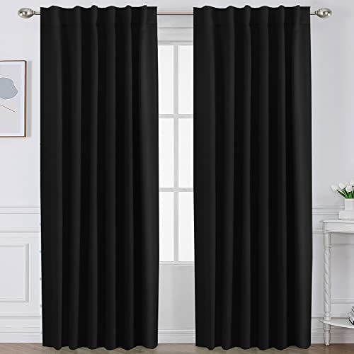 Smarcute 2X Blackout Curtains Blockout Back Tab/Rod Pocket Window Curtain Draperies for Living Room/Bedroom Soft Thick Triple Woven Fabric, Each Piece W132cm by D213cm - Black