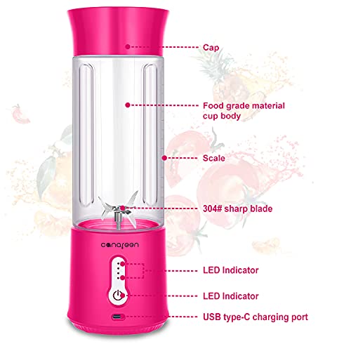 AIKIDS Portable Blender Smoothie Maker - 500ML Personal Blender for Smoothies and Shakes | 4000mAh Rechargeable USB Juicer Blender with 6 Blades | Handheld Blender for Sports Travel Gym