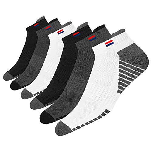 NAVYSPORT Unisex Athletic Cotton Cushion Ankle Socks with Sports Tab for Running, Gym, Training, Casual Wear, for Men & Women, Pack of 6, UK Size:9-11