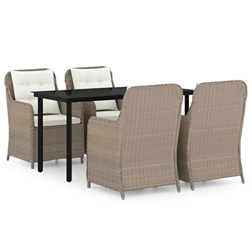 vidaXL 5-Piece Modern Garden Dining Set in Brown, Solid Acacia Wood Table and PE Rattan Chairs, Weather-Resistant Outdoor Furniture