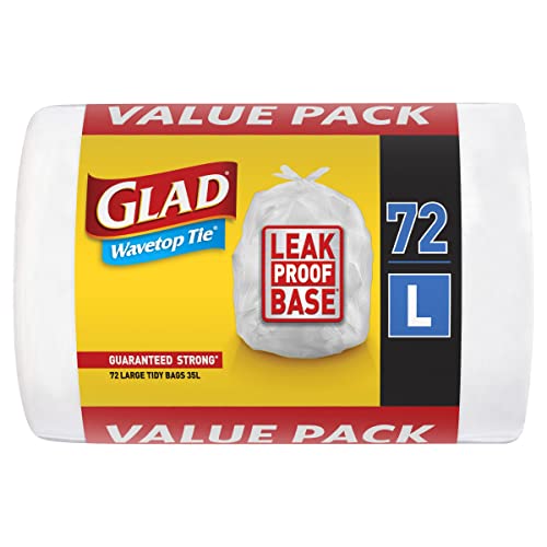 Glad Wavetop Tie Rubbish Bags, 72 Large Kitchen Tidy Bags, Large Size Fits 35L Bin, 72 Count