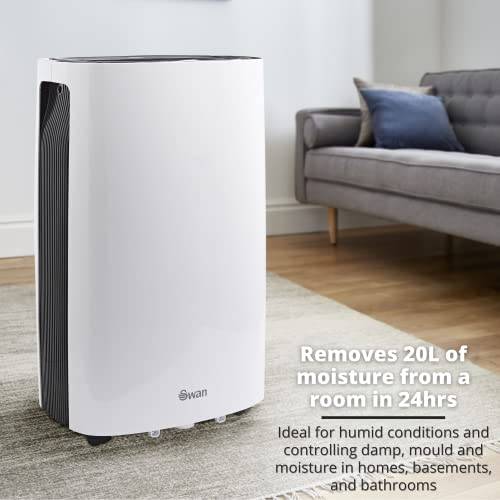 Swan 20L/Day Dehumidifier with 24 Hour Timer, Large LED Display & Soft Touch Panel, 4 Litre Water Tank, Auto Defrost, SH16810N, White, SH16810N