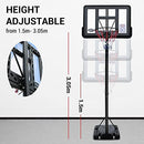 Genki 1.5-3.05m Portable Basketball Hoop Stand System Backboard Net Ring Set Height Adjustable,Built in Wheels