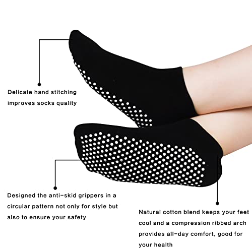 ELUTONG Sticky Barre Grips Slipper Socks 3 Pack Non Slip with grippers Yoga Pilates Ballet Skid for Women, 02 Black+black+black(3 Pack), 5-8