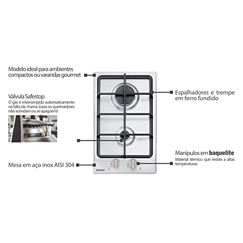 Tramontina Prime Line Domino 2GX HE Safestop 30 Stainless Steel Gas Cooktop