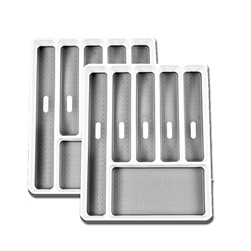 [2PCE] Home Master 6 Section Non Slip Tray Cutlery Organiser, Efficient Organization, Perfect For Neatly Separating All Your Cutlery Kitchen Tools And Utensils, Fits Most Kitchen Office Drawers