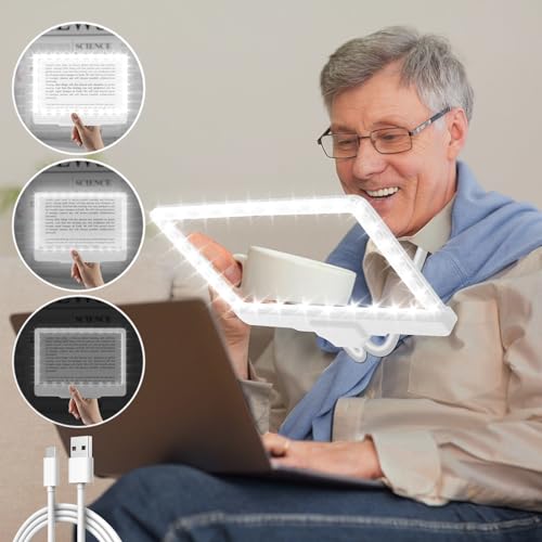 NZQXJXZ 5X Rechargeable Hands-Free Magnifying Glass 43 Bright LED, Magnifying Glass for Reading Neck Wear, Large Page Magnifier for Seniors for Newspaper, Sewing, Cross Stitch, Small Prints