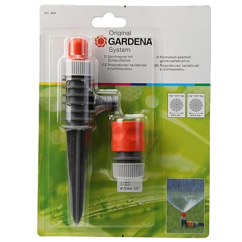Gardena Classic Spray Sprinkler Action: Circular Sprinkler Mounted on Spike, fine Spray Mist for Gentle Watering, Easy and Firmly Fixed in The Ground, for Connection to Garden Hose (969-20)