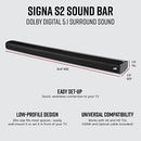 Polk Audio Signa S2 Ultra-Slim Universal TV Sound Bar with Wireless Subwoofer, Bluetooth Enabled Music Streaming, Black