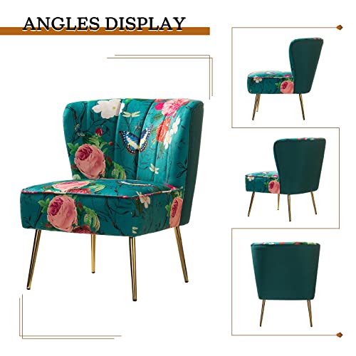 HULALA HOME Fabric Dining Chair Upholstered Vanity Chair Kitchen Accent Chair with Metal Legs for Dining Room Living Room & Bedroom (2, Blue)