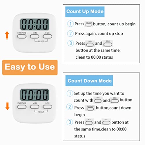 Digital Kitchen Timer/White Timer for Kids with Bracket and Hanging Hole,HD Sound Quality Magnetic Stopwatch Timer for Cooking,Study,Exercise and Baking