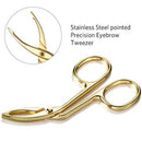 3 Pack Eyebrow Tweezers, Scissors Shaped Eyebrow Straight Tip Tweezers Clip, Flat Tip Tweezers Hair Plucker, Straight Tip Hairgripping Eyebrow (Gold Plated, 3 Packs)