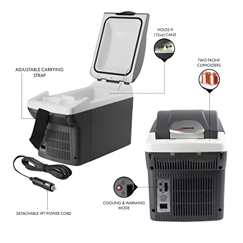 Wagan EL6206 12V 6 Quart Personal Thermoelectric, 6 Liter Capacity, Portable Electric Cooler Warmer with 12/24V DC, Small Fridge for Car, RV, and Camping Use, UL Listed