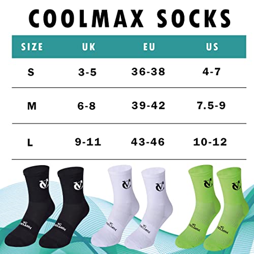 VeloChampion Breathable Sweat Wicking Coolmax Sports Socks (3 Pack) - Black AU 3-5