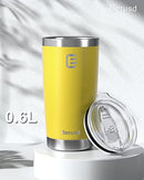 Berusd Coffee Cup 600ml Insulated Tumbler with Lid, Double Wall Vacuum Stainless Steel Coffee Travel Mug, Leak Proof Insulated Flask Large Water Drink Bottle Cup Thermo Mug 20 oz Yellow