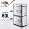 Maxkon 80L Dual Rubbish Bin Motion Sensor Kitchen Trash Bin Waste Recycling Garbage Can Stainless Steel Home Office Silver