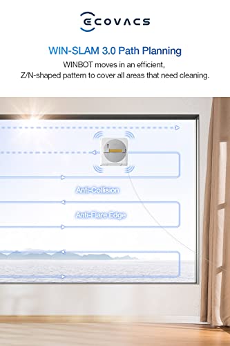 ECOVACS Winbot W1 PRO Window Cleaner Robot, 2800 Pa Suction with Cross Auto-Spray & Win SLAM 3.0 Path Planning Technology, Anti-Flare Edge Detection,App control