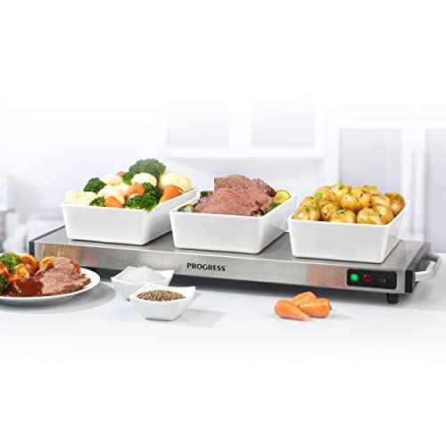 Progress EK2610P Cordless Hot Plate, Large Food Warming Tray, Plate Warmer, Portable Buffet Server Tray, 1200 W, Non-Slip Feet, 15 Minute Charge Time, Keeps Meals Warm for Up to 60 Minutes