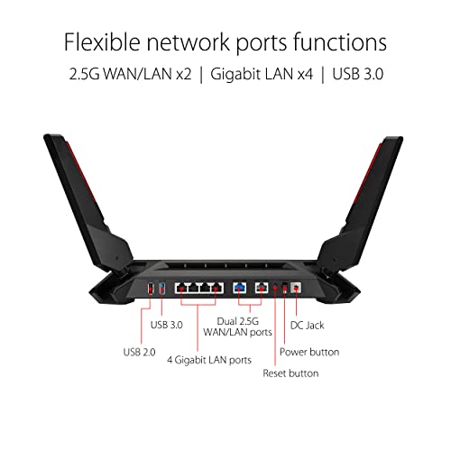 ASUS ROG Rapture GT-AX6000 Dual-Band WiFi 6 Extendable Gaming Router, Dual 2.5G Ports, Triple-level Game Acceleration, Mobile Game Mode, Aura RGB, Subscription-free Network Security, AiMesh Compatible