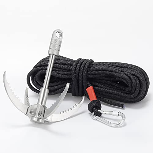 GYANDULY Large Grappling Hook with 65ft Rope, 4-Claw Folding Stainless Steel Grapple Hooks for Outdoor Survival, Camping, Hiking, Tree &Mountain Climbing