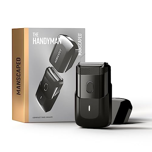 MANSCAPED™ The Handyman™ Compact Face Shaver – Portable Men’s Travel Facial Hair Groomer, USB-C Rechargeable Electric Razor, Waterproof, Cordless, Dual-Action SkinSafe™ Long-Hair Leveler & Foil Blades