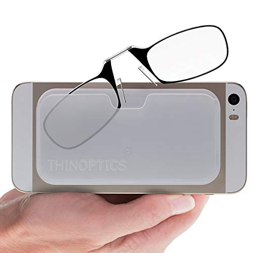 ThinOptics Reading Glasses 1.5 + Universal Pod Compact Case | Black Frame, Black Case, Folding Reading Glasses 1.50 Strength