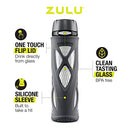 Zulu Atlas Glass Water Bottle with Silicone Sleeve, 20 oz, Mint