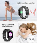 Smart Watch Men Women Bluetooth Answer Make Call for Android iOS Phone 123 Sport Modes Fitness Activity Tracker 1.85"Square Screen Heart Rate Sleep Monitor IP67 Waterproof Black Silicone Smartwatch