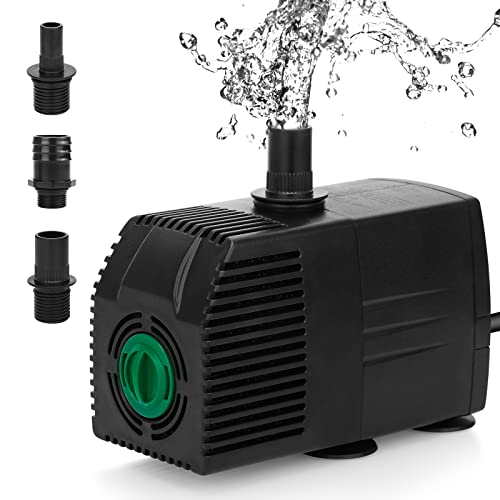 BARST 2500L/H Submersible Water Pump with Sponge Filter, Pond 5m Power Cord for Aquarium, Fountains, Fish Tank, Feature 4 Strong Suction Cups&4 Nozzles, 45W Black