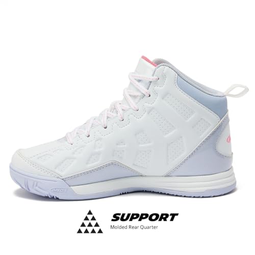 AND1 Showout Girls & Boys Basketball Shoes Kids, Boys High Top Sneakers, Youth Size 1 to 7 Kids Basketball Shoes Boys, White, 1 Little Kid