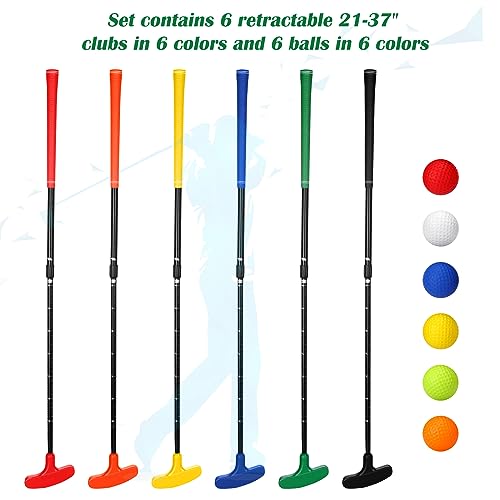 Wettarn 6 Set Golf Putters for Men and Women Two Way Mini Golf Putter with 6 Golf Balls Kids Putter Bulk for Right or Left Handed Golfers Adjustable Length Golf Clubs Set (Bright Color)