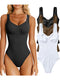 OQQ Women's 3 Piece Bodysuits Sexy Ribbed Sleeveless Shapewear Tank Tops Bodysuits, Black Coffee White, Small,(CasualBodysuitsOQ187)