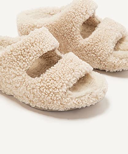 Fitflop Women's Shuv Two Bar Curly Wool Slides Slipper, Ivory, 7 US