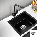 Aterru Kitchen Sink Granite Stone Laundry Sinks Single Bowl Top Under Mount Black 410x410mm