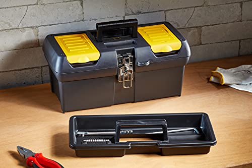 STANLEY Toolbox with Metal Latch, 2 Lid Organisers for Small Parts, Portable Tote Tray for Tools, 16 Inch, 1-92-065