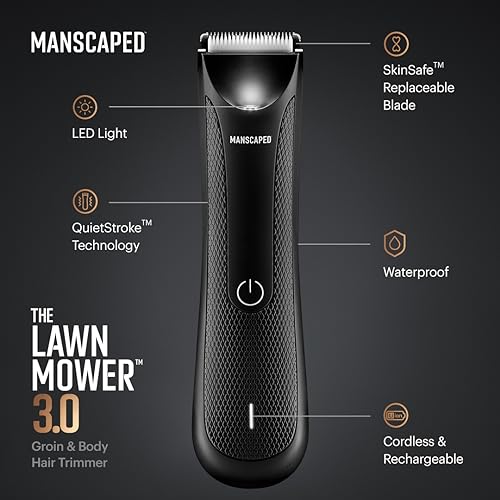 MANSCAPED™ Electric Groin Hair Trimmer, The Lawn Mower™ 3.0, Replaceable Ceramic Blade Heads, Waterproof Wet / Dry Clippers, Standing Recharge Dock, Ultimate Male Hygiene Razor