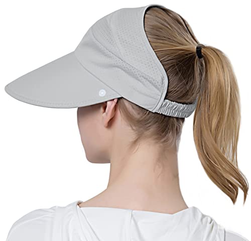 Muryobao Womens Summer Baseball Hat Outdoor Wide Brim UV Protection Foldable Ponytail Mesh Sun Visor Cap with Removable Flap, Grey, One Size