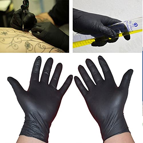 Packware Nitrile Disposable Black Gloves - Latex & Powder Free Work Gloves - Non-Sterile Natural Rubber Gloves for Medical Use, Sensitive Skin, Cleaning and General Use - 100pcs (Large) Black