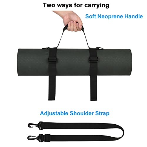 Cosmos Portable Yoga Mat Strap Mat Sling Picnic Blanket Strap with Adjustable Shoulder Strap & Handle for Festivals Picnics Camping Motorcycle Bedroll Pilates, Black, Black