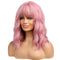 BERON 14 Inches Women Girls Short Curly Synthetic Wig with Bangs Lovely Pink