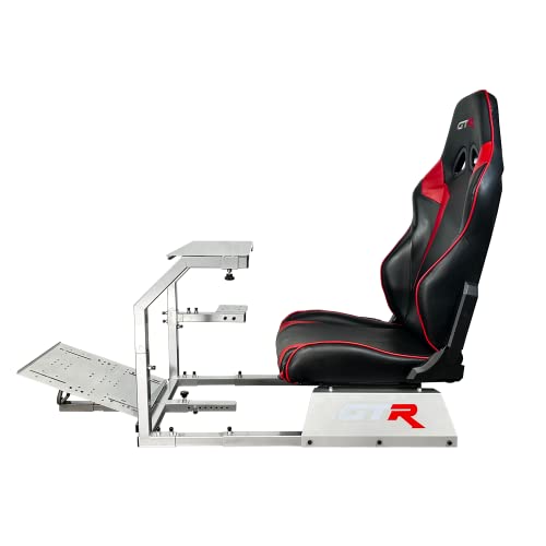 GTR Simulator GTA-S-S105LBKRD GTA Model Silver Frame with Black/Red Real Racing Seat, Driving Simulator Cockpit Gaming Chair with Gear Shifter Mount